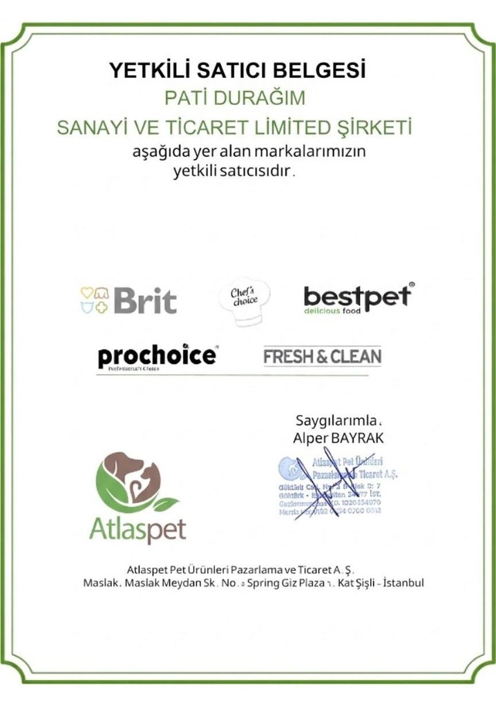 Atlaspet Yetkili Satıcı Belgesi