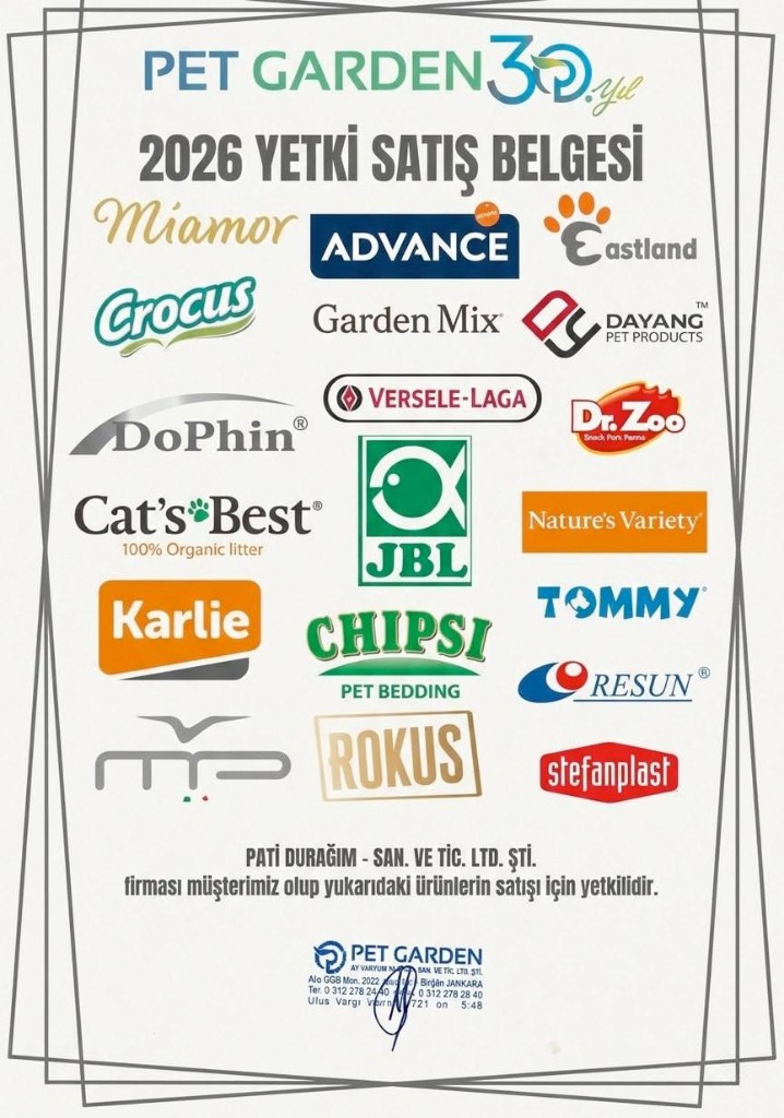 Pet Garden Çoklu Marka Yetkili Satıcı Belgesi