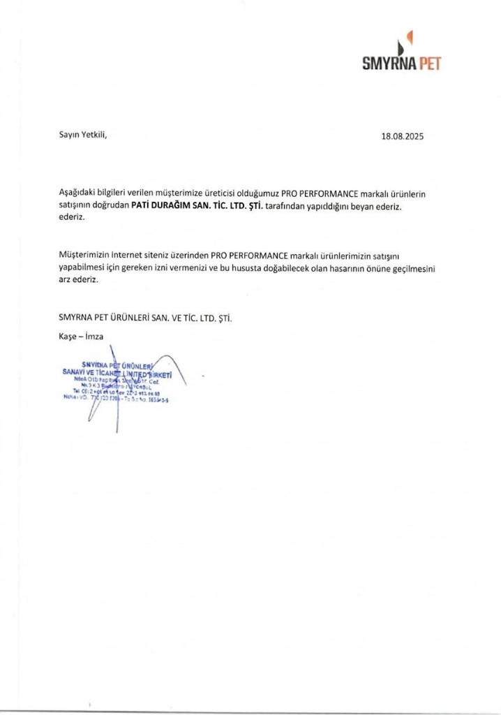 Pro Performance Yetkili Satıcı Belgesi